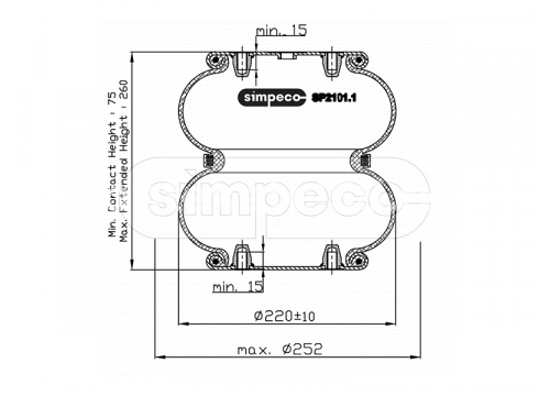 Пневморессора САФ, РОР многосекционная он 15603 SIMPECO SP2101.1012