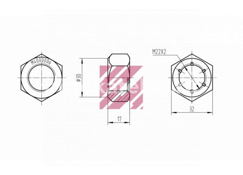 Гайка крепления колеса H=17; 22х2 BPW Marshall М4000006