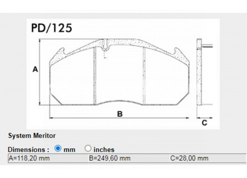 Комплект дисковых колодок 250х118х28мм Meritor D3/D-Elsa 1 он 29210 Fras-le OEM 29030